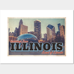 Greetings from Illinois - Vintage Travel Postcard Design Posters and Art